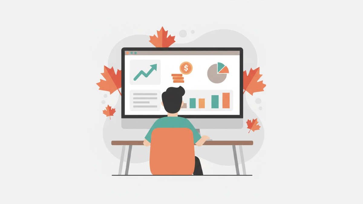 Person viewing Wealthsimple investment platform with charts and maple leaves